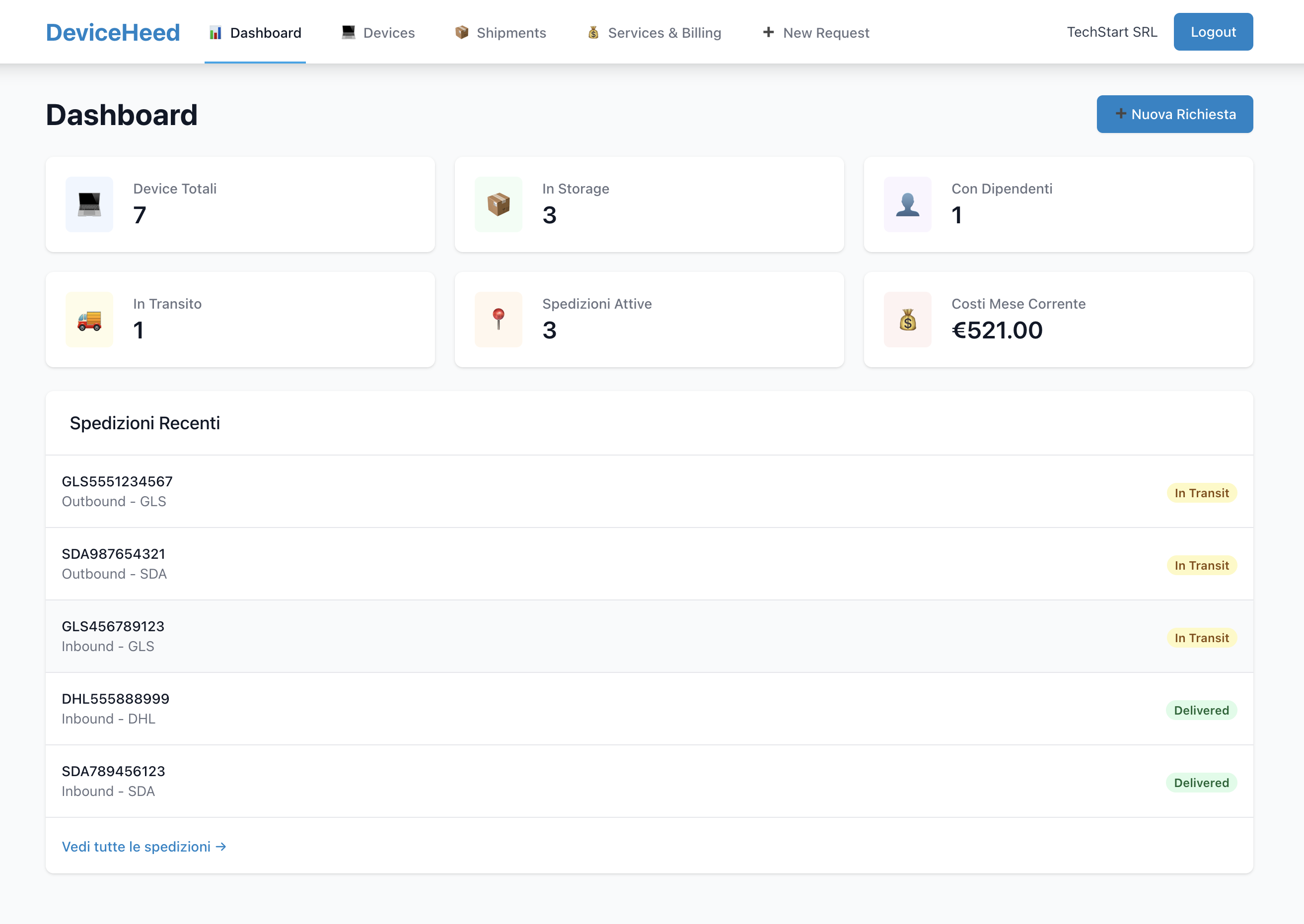Dashboard DeviceHeed - Gestione inventory IT real-time con tracking QR code e reportistica automatica